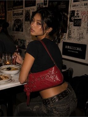 XOXO Red Shoulder Bag with Floral Charm Y2K